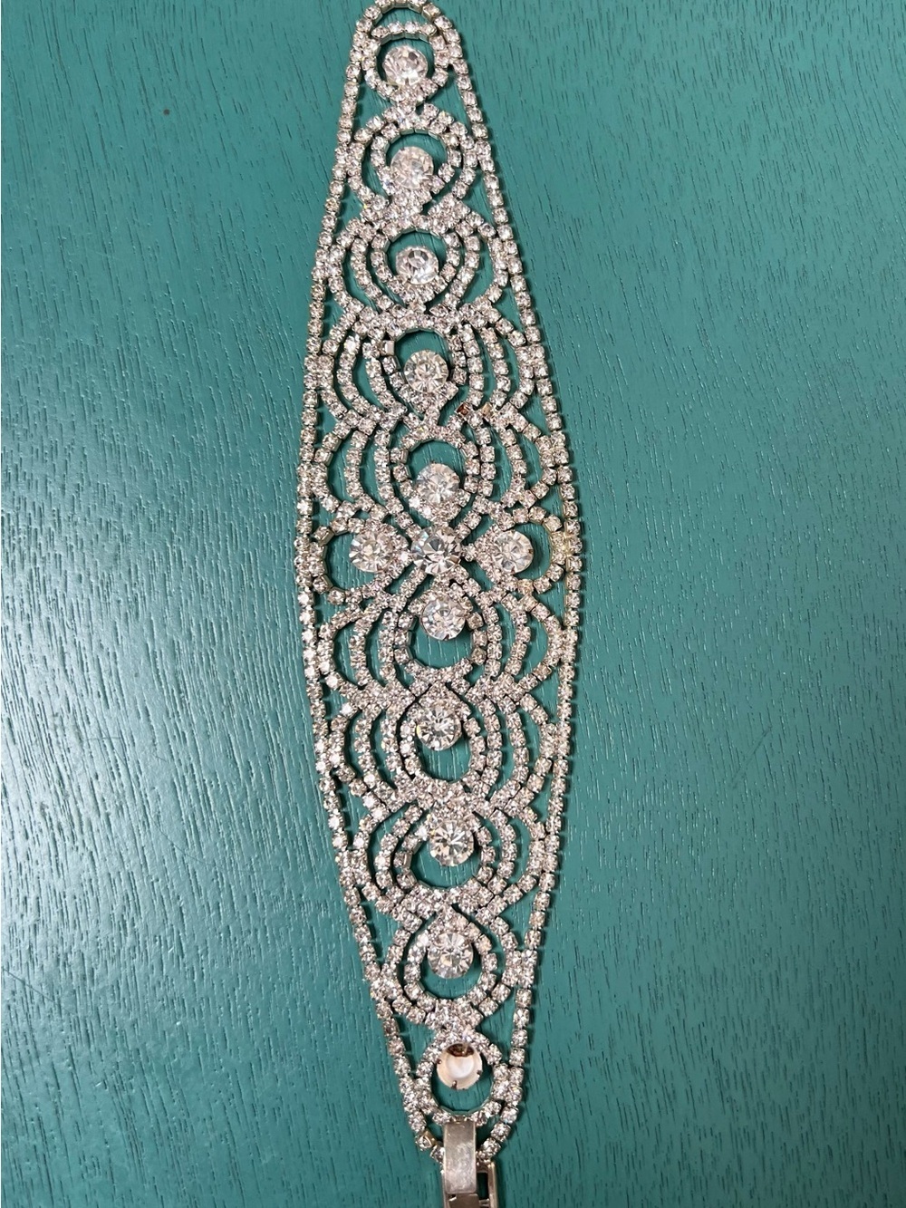 Rhinestone Crystal Statement Bracelet in Silver Tone
